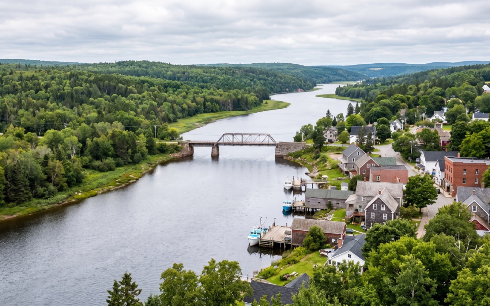 AI-generated editorial landscape inspired by Bridgewater, Nova Scotia