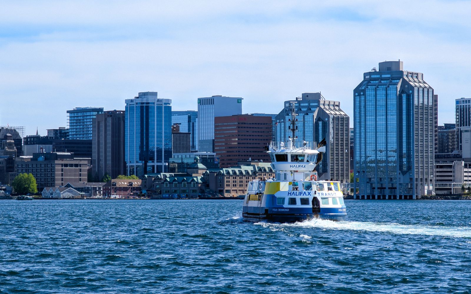 Halifax ferry approaching the waterfront skyline
