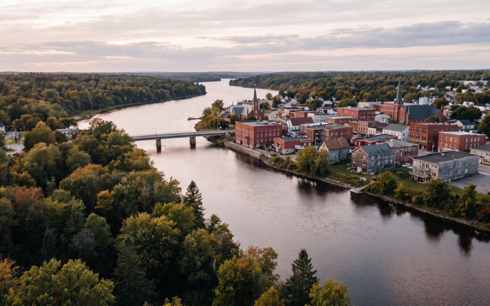 AI-generated editorial landscape inspired by Miramichi, New Brunswick