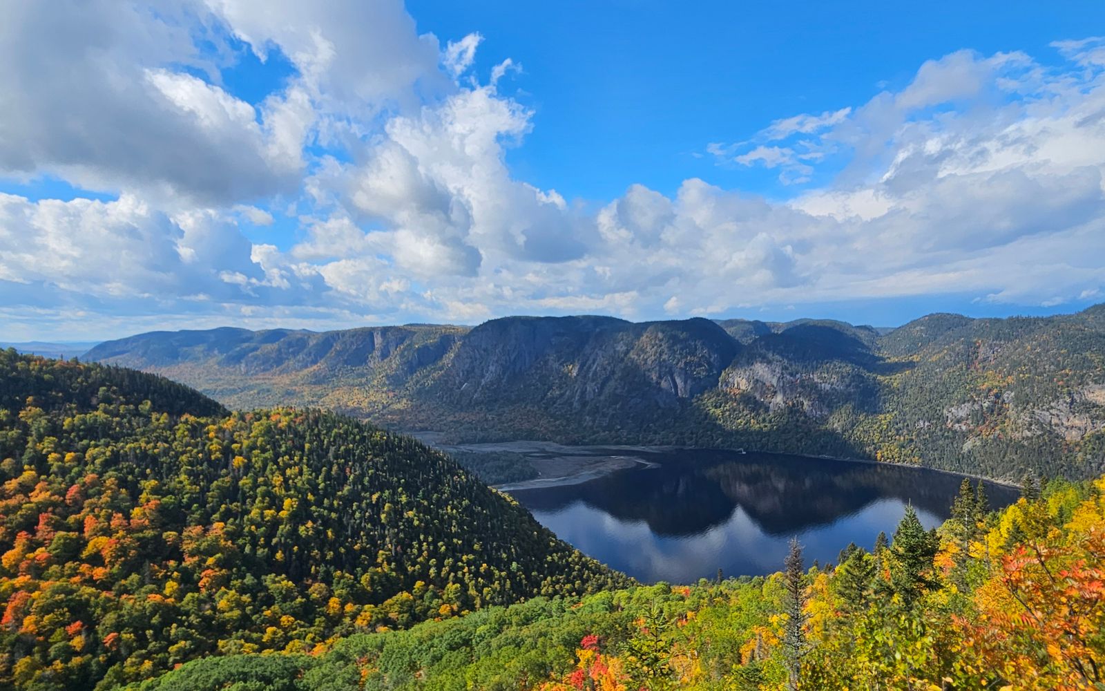 Autumn landscape overlooking a lake in Saguenay