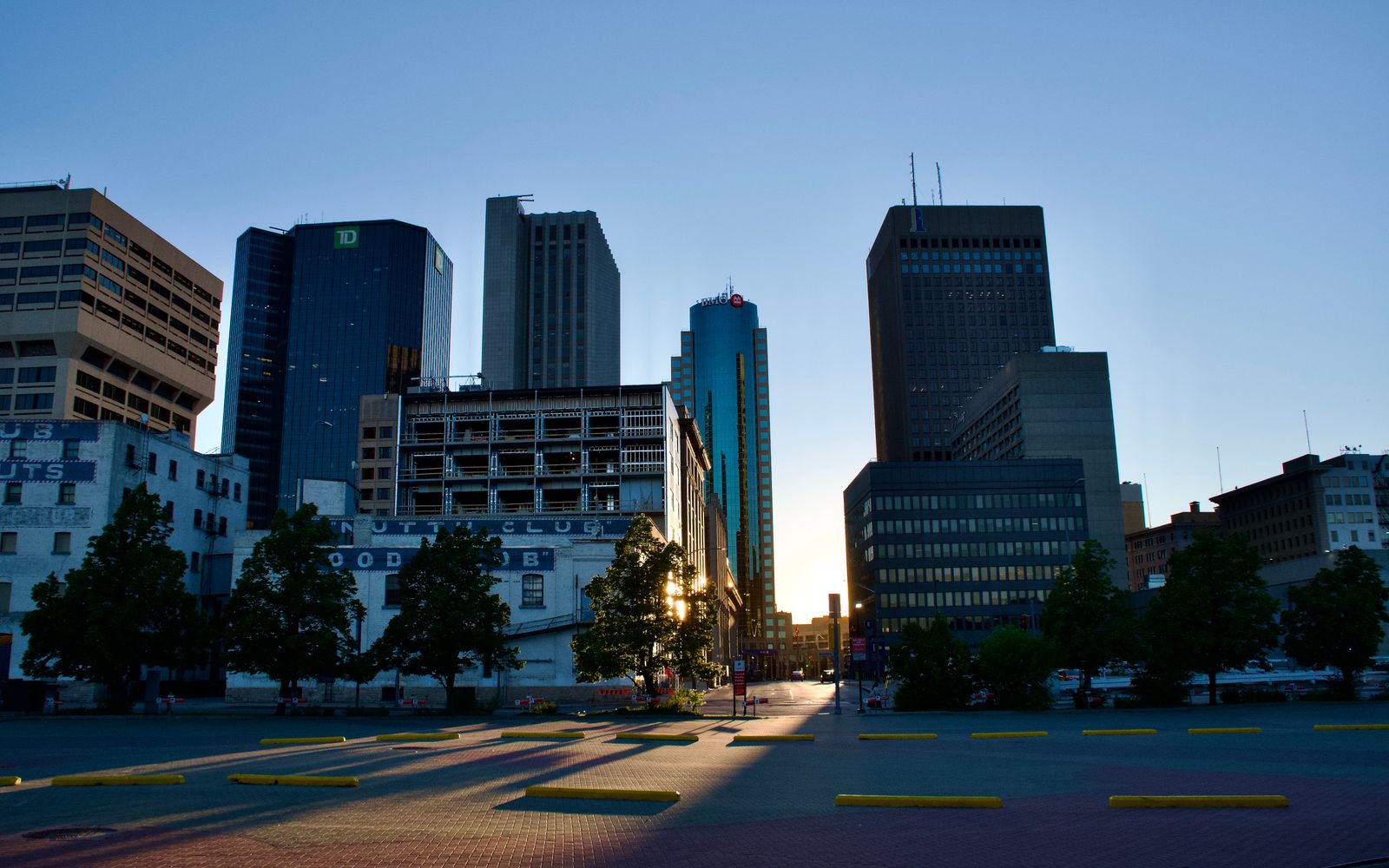 Downtown Winnipeg skyline at sunset
